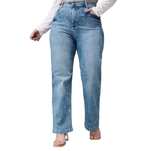 Jeans de Mezclilla Elásticos de Pierna Ancha, Cintura Alta y Corte Regular para Mujer - Product Image 1