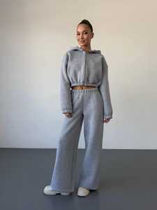 New Regular Fit Tracksuit Soft Cotton Blend <b>Cropped</b> Jogger Set Custom Design OEM ODM Private Label Wholesale Sportswear - Product Image 6