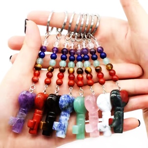 Vente en gros de porte-clés en forme de clés en cristal mélangé 7 chakras porte-clés en perles artisanat en cristal pierres naturelles roches de jade minéraux porte-clés fabriqués - Product Image 1