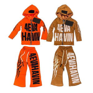 Best Quality <b>Zip</b> Big Distressed Embroidery Customized Logo Printing Rhinestone Winter Streetwear Breathable 100% Cotton <b>Hooded</b> - Product Image 3
