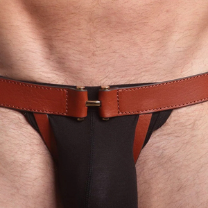 Newest High-Quality Real Leather Men's Underwear <b>Jockstrap</b> OEM ODM Service Hybrid Fabric & Leather Athletic Support Gear - Product Image 5