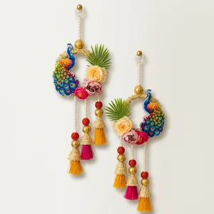 Bohemian Peacock Wall Hanging With Colorful Tassels And Flowers Indoor Decor Living Room Art - Product Image 5