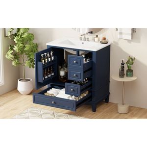 Mobile da Bagno Blu da 30 Pollici con Lavabo, Una Porta e Ripiano, Tre Cassetti con Chiusura Ammortizzata - Product Image 4
