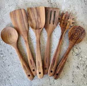 Ensemble d'ustensiles en bois, 1 pièce, sculpté à la main, finition naturelle, outils de cuisine sans danger pour les aliments, compatibles lave-vaisselle et micro-ondes - Product Image 6