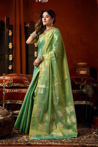 Premium All-Over Floral Weaving Banarasi <b>Tissue</b> Silk Sarees Ethnically Designed Ethnic Bandanas for <b>Wedding</b> Collections - Product Image 5