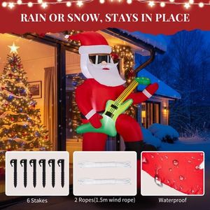 Décoration de Noël gonflable lumineuse de 7,5 pieds, Père Noël jouant de la guitare électrique, décorations amusantes pour la cour extérieure, décoration gonflable de Noël - Product Image 6