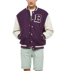 แจ็คเก็ตวาร์ซิตี้ผ้าขนสัตว์ปักลายเชนิลคุณภาพสูง แขนหนังแท้ สำหรับฤดูหนาว แจ็คเก็ตวาร์ซิตี้ผู้ชายสุดเท่ - Product Image 3