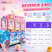 Neofuns Machine à griffes commerciale à monnayeur pour 6 joueurs, thème Voiture à crème glacée, machine à prix d'arcade pour centre commercial