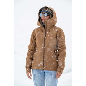 Chaqueta impermeable color canela para mujer con capucha y bolsillos con cremallera, chaqueta corta para mujer, chaqueta color block para mujer. - Product Image 3