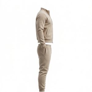 Ensemble de survêtement à capuche zippé en polyester/coton pour homme, couleur personnalisée, coupe ample, décontracté, uni, pour l'été, avec poches latérales - Product Image 2