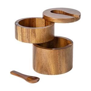 Tabletop Three Layer <b>Small</b> Size Acacia Wooden Salt <b>Box</b> <b>with</b> Swivel <b>Lid</b> Herb Spice Tool Salt Cellar <b>Box</b> Bowl Kitchen Accessories - Product Image 6