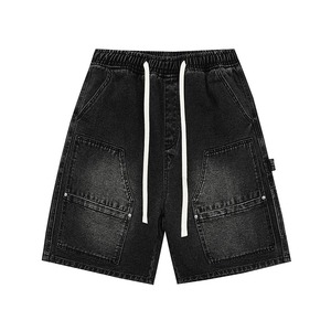 Custom Logo Acid Washed Hot Men Skate Shorts 100% Cotton Knitted Heavyweight Denim Mid Waist Zipper Fly Loose Fit Breathable - Product Image 6