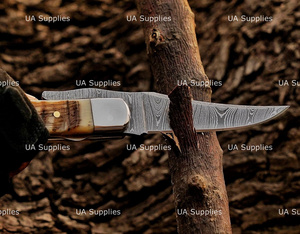 UA Supplies Custom Hand Forged Stainless Steel Folding Knife Ram Horn Handle Hunting Industrial Grade Liner <b>Lock</b> Pocket OEM - Product Image 5