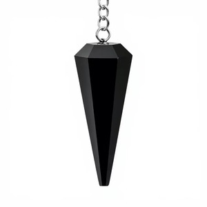Péndulo de Cristal de Ágata Negra de Moda, Forma Triangular Facetada, Cadena Plateada con Cuentas de Piedra Transparente, Herramientas de Meditación y Radiestesia - Product Image 2