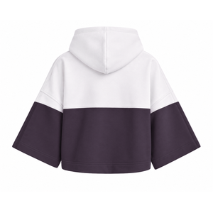 เสื้อฮู้ดครอปสีบล็อก NCNW แบบกำหนดเอง พร้อมโลโก้ปักด้านหน้า สีม่วงขาว แขนสั้น สไตล์ลำลองสำหรับผู้หญิง - Product Image 3