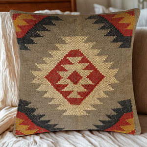 Handwoven Geometric Kilim Pillow Wool Jute Eco-Friendly Organic Non-Toxic Customizable Size Hotel Home Decorative Cushion - Product Image 1