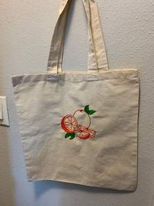 Bolso de mano de lona de algodón con bordado a mano de personaje fantasioso con aguja mágica, ecológico, reutilizable, divertido, con diseño de cara de flor y dibujos animados - Product Image 4