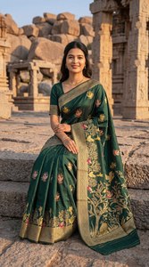 Sari de Seda Satén Banarasi Premium para Mujer con Bordado y Borde Jacquard |   Ropa Étnica India - Product Image 2