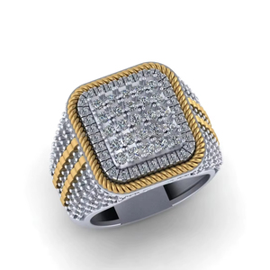 Men's 925 Silver Rhodium Plated Custom Moissanite Pave Setting Geometric <b>Cocktail</b> <b>Ring</b> Birthday Wedding Anniversary Band Iced - Product Image 1