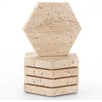 Ensemble de sous-verres élégants en travertin naturel, écologiques, personnalisables, supports à boissons durables en pierre pour la maison de luxe, les restaurants et les bureaux