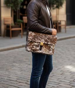 Sacoche d'affaires vintage en cuir de vachette véritable avec poils, grande capacité, pour ordinateur portable LPBH-0026 - Product Image 5