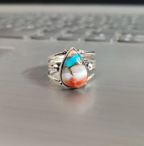 แหวนแต่งงานเงินแท้ 925 ประดับมุกและเทอร์ควอยซ์  ลดความวิตกกังวล  เครื่องประดับเทอร์ควอยซ์  ของขวัญแทนคำมั่นสัญญาสำหรับผู้หญิง  เครื่องประดับเงินสำหรับผู้หญิง - Product Image 2