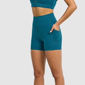 Shorts de yoga taille haute pour femmes avec poches - Spandex/Polyester respirant 4 modèles Séchage rapide et écologique pour la salle de sport et l'entraînement - Product Image 3