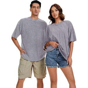 Oversized Gray Cotton T-Shirt Short Sleeve O-Neck Plain Dyed Casual Fit Men's Jersey Tee Breathable Streetwear Style - Product Image 6