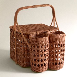 Cestas de pícnic de paja tejida con compartimentos, cesta de almacenamiento práctica de ratán, portavinos y aperitivos. - Product Image 1