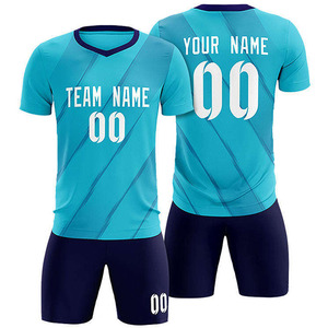 Ensemble de maillots de football personnalisés pour hommes, couleur cyan, sublimation, uniforme de football, rayures diagonales, séchage rapide, tenue d'équipe, manches courtes - Product Image 1