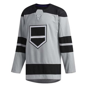 Jersey de Hockey sobre Hielo Gris para Hombre, con Bloques de Color Negro en la Parte Delantera, Logotipo, Transpirable, Manga Larga, Cuello Alto, Camiseta Deportiva - Product Image 1