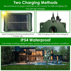 เครื่องไล่สัตว์แบบตรวจจับ PIR ชาร์จพลังงานแสงอาทิตย์/USB ได้ 5 โหมด ครอบคลุมพื้นที่ 3229 ตร.ฟุต กันน้ำระดับ IP54 สำหรับไล่หนู นก งู - Product Image 5