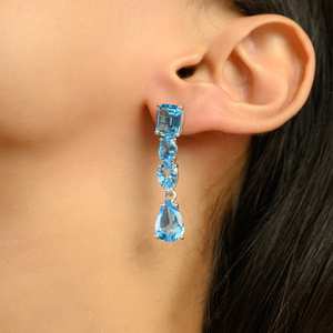 ชุดต่างหู OEM เงินแท้ 925 รูปทรงผสมผสาน ประดับพลอยบลูโทแพซ ต่างหูแบบห้อย เครื่องประดับคุณภาพสำหรับผู้หญิง - Product Image 2