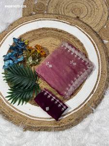 Premium Collection Festival Wear Space Silk with Embroidery-Zari & Sequence work <b>Saree</b>-<b>Blouse</b> Collection Supplier from Surat - Product Image 4