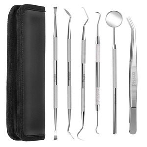 Ensemble d'instruments chirurgicaux dentaires en acier inoxydable, poignées moletées, outils manuels, classe I, étui rouge, 10 pièces - Product Image 3