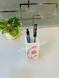 Magnifique porte-stylo en marbre blanc fait main avec fleur rose, pièce de haute qualité, vente en gros, meilleur prix disponible - Product Image 3