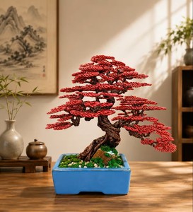 Árbol Bonsái de Arce de Aluminio Hecho a Mano por Tinh Tan Art, con Hojas Rojas, Maceta Rectangular Decorativa, Estilo Zen, para el Hogar, Año Nuevo Chino, Navidad - Product Image 3