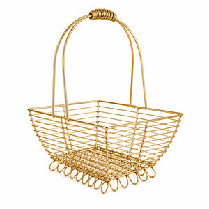 Panier en fil métallique plaqué or, forme rectangulaire, poignée décorative, design minimaliste, emballage individuel - Product Image 2