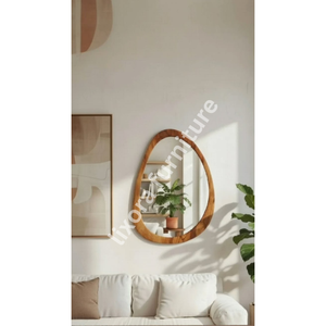 Irregular Wooden Wall Mirror Minimalist Design Decorative <b>Framed</b> Mirror for Home Interior - Product Image 4