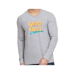 Tendencias de verano calientes 200 GSM 100% algodón de gran tamaño de manga completa impresa camiseta suelta para hombres cuello de peso pesado tela de punto - Product Image 1