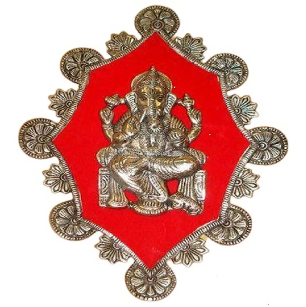 Aluminium Wall Hanging Silver and Red Handmade Lord Ganesha Religious Item for Home and Gift