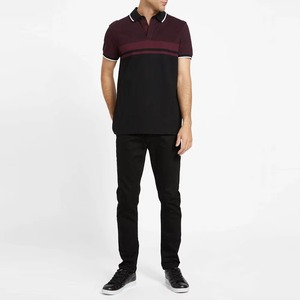 <b>Mens</b> Knitted <b>Polo</b> Shirt Short Sleeve Color Blocked Striped Casual Wear Black Maroon <b>White</b> Customize wholesale OEM - Product Image 1