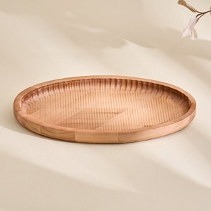 Plateau de service ovale classique en bois d'acacia massif de qualité supérieure, plateau de petit-déjeuner, organisateur de table basse, multi-usages, durable, compatible lave-vaisselle - Product Image 1