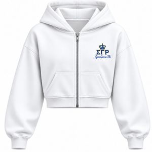Sudadera con capucha blanca con cremallera para mujer, con bordado Sigma Gamma Rho, forro polar, cremallera completa, ropa griega personalizada, ropa con letras griegas - Product Image 5