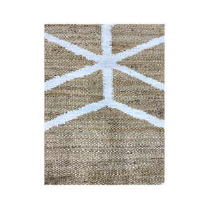 Alfombra de Yute Natural Tejida a Mano - Alfombra Rectangular Moderna de Estilo Bohemio y Rústico con Diseño Geométrico de Cuadrícula Blanca - Product Image 5