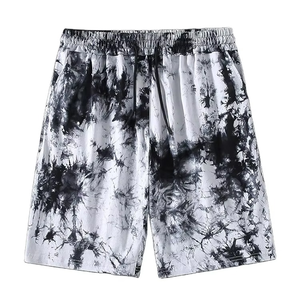 Shorts de sport décontractés pour hommes, tie-dye noir et blanc, logo personnalisé, fournisseur en gros OEM ODM - Product Image 2