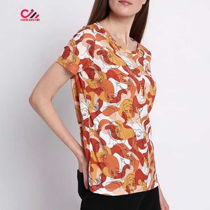 T-shirt imprimé à manches courtes pour femme CARE MASTER, col rond, haut décontracté, impression numérique, polyester tricoté, vêtements printemps-été - Product Image 2