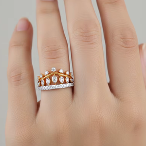 Anillo de Diamantes con Corona de Oro de Lujo, Diseño de Tiara, Joyería de Oro Real para Mujer, Regalo de Boda, Compromiso o Aniversario - Product Image 2