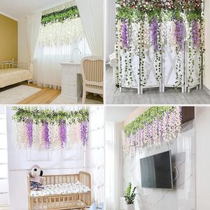 Guirnaldas y coronas de flores colgantes de glicinia blanca BLEUM CADE con luces para bodas - Product Image 2