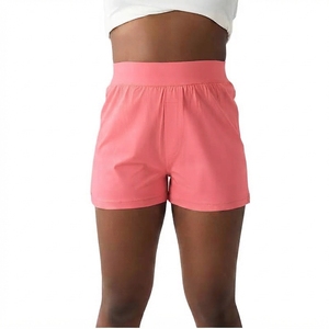 <b>Pink</b> High Waist Women's <b>Shorts</b> With Pockets Breathable Knitted Spandex Polyester Casual Fit Regular Style Elastic Waist - Product Image 1